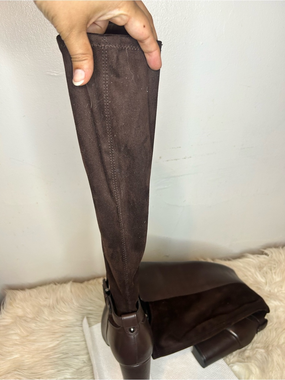 Nine West Dark Brown Over-the-Knee Pointed Toe Block Heel Boots - Picture 2 of 7